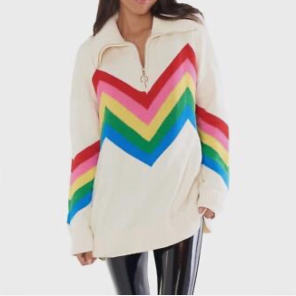 Show Me Your Mumu Weston Rainbow Zig Zag 1/2 Zip Pullover Sweater Size XS